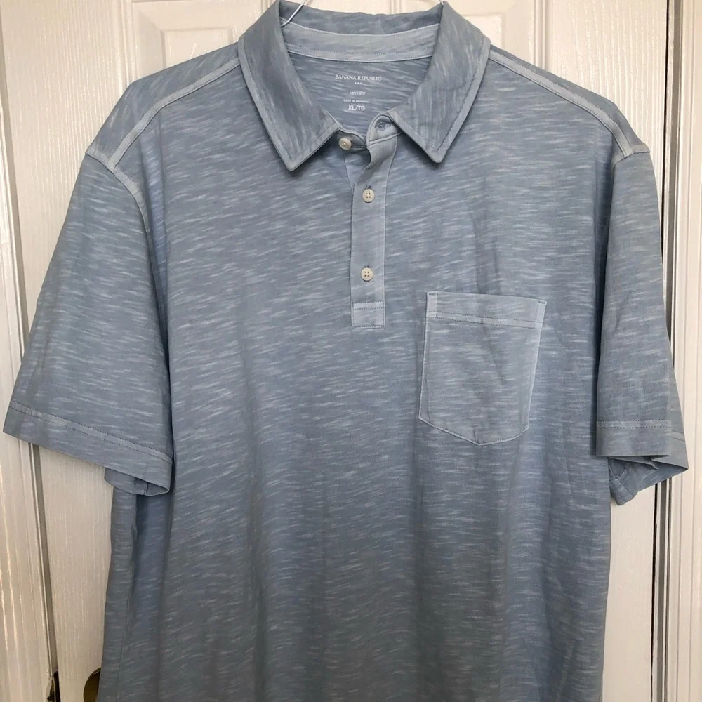 Banana Republic Light Blue Heather Polo with Chest Pocket